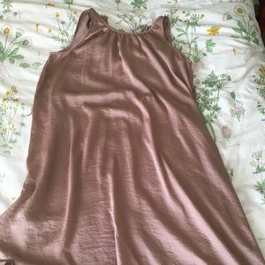 Long pink metallic dress.